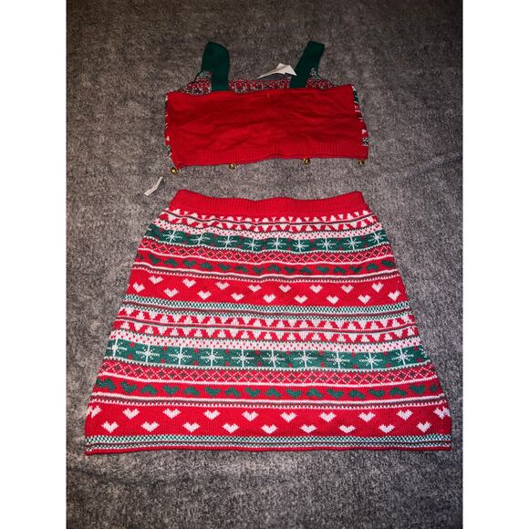 Ugly Christmas Sweater Xmas Size Large Skirt Crop Top - Picture 2 of 2